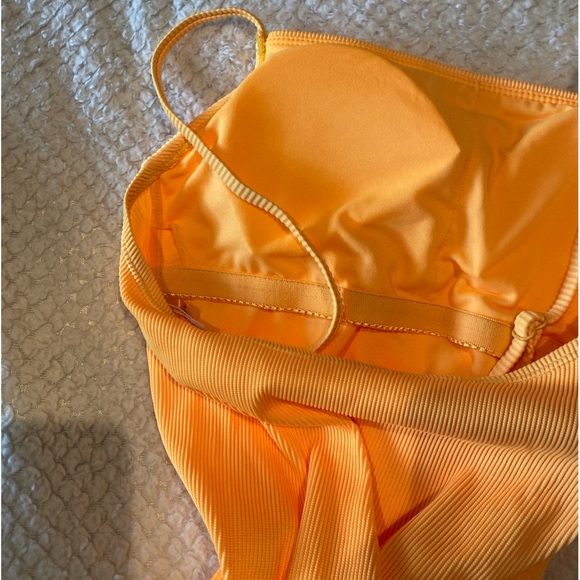 Bright Yellow / Orange Ribbed One Piece Bathing Suit - Picture 4 of 4